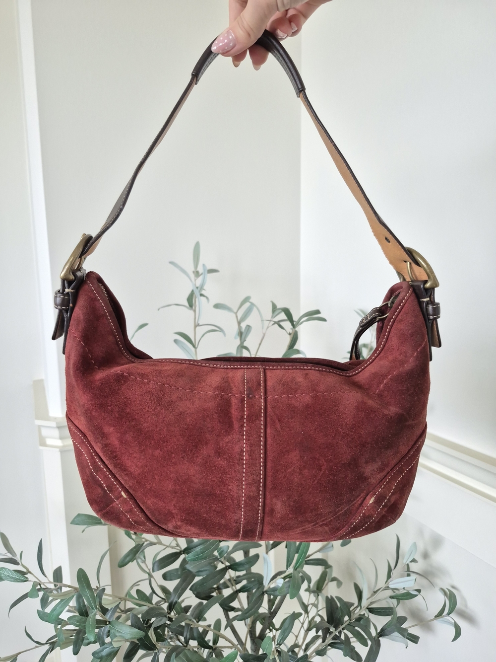 Rare Coach Soho Suede Hobo Shoulder Bag in Deep Wine Red/Burgundy